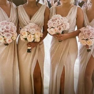 Elegant Cabernet V-Neck Bridesmaid Dress with Front Slit